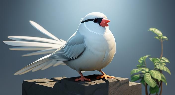 White Java Sparrow in 3D Digital Art Style