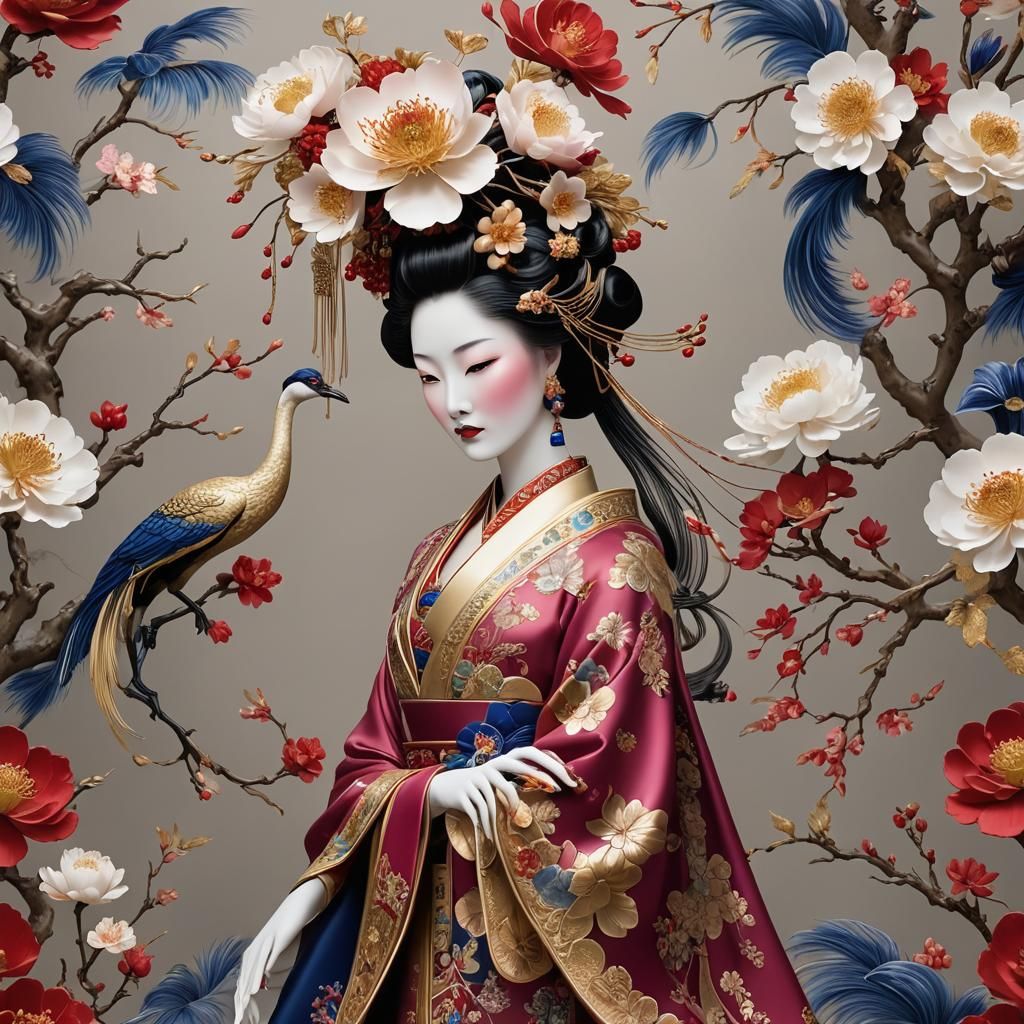 Chinese Figure with Floral Adornments