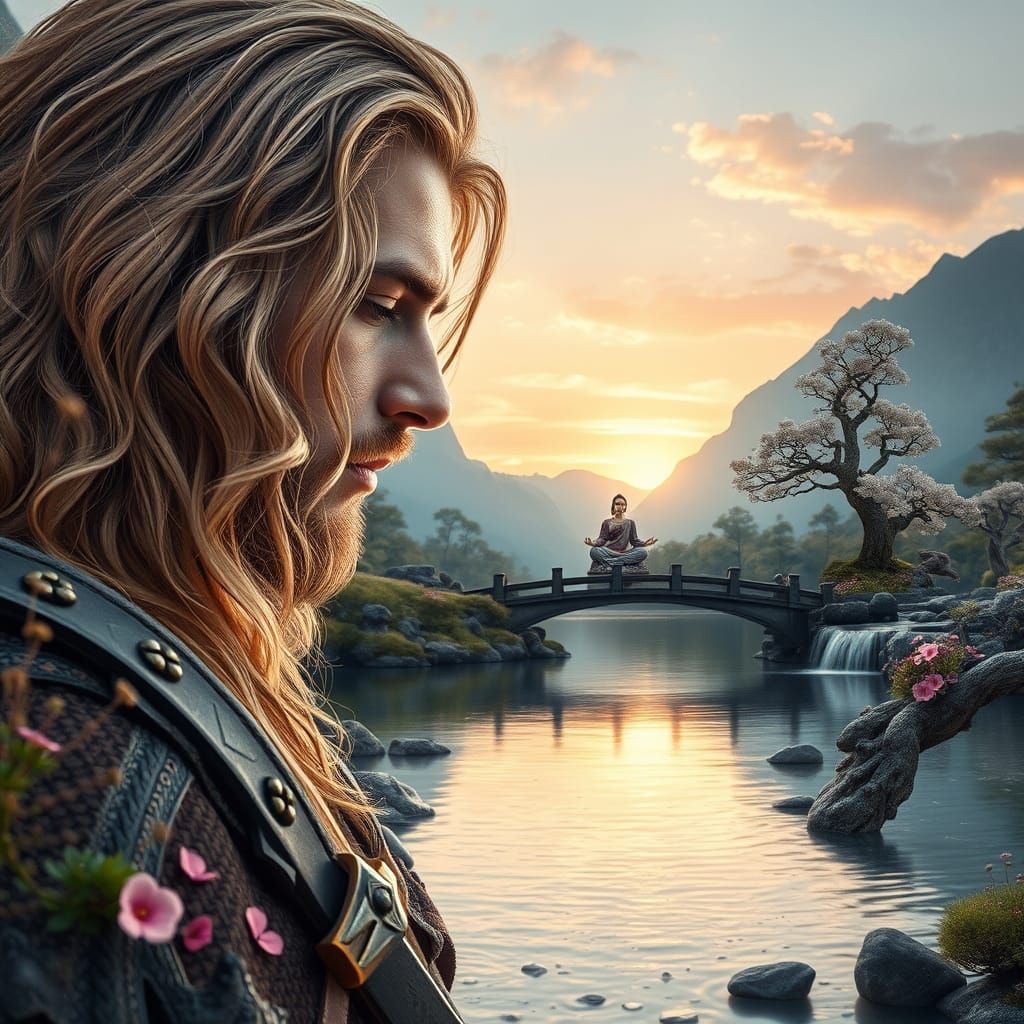 Hyper-Photorealistic Warrior Resting by Shakra Trees