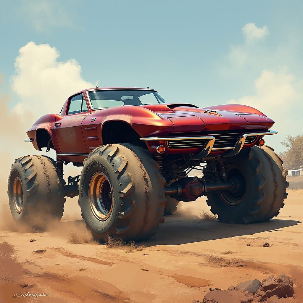 Modified C6 Corvette Monster Truck in Distressed Aesthetic