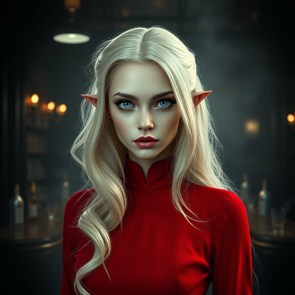 Celestial Alien Beauty in Speakeasy, Detailed Matte Painting