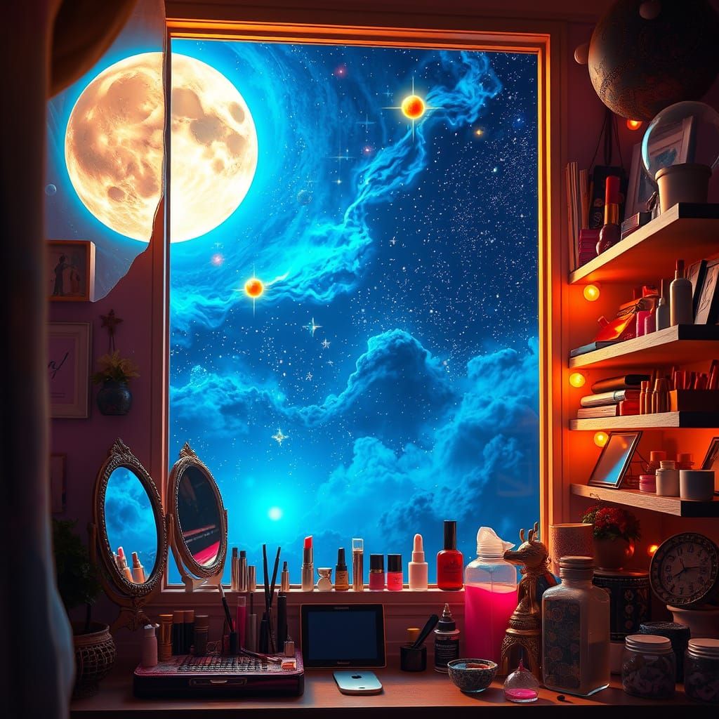 Cosmic Beauty in a Neon Dreamscape