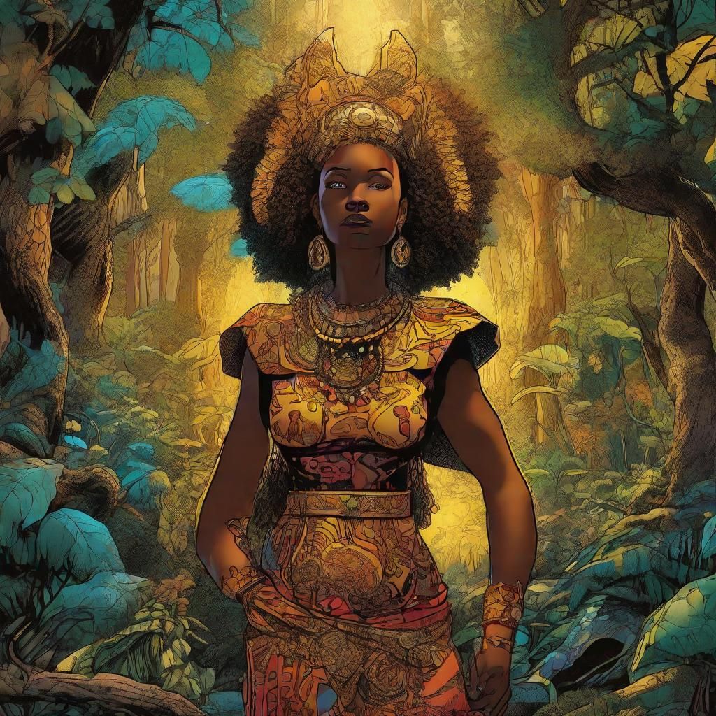 Broomhilda in Mystical Forest: Comic Book Illustration