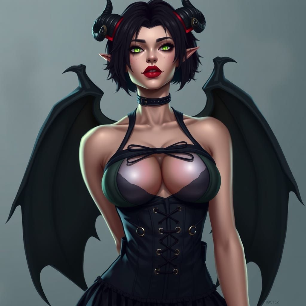 Demon Woman with Corset and Glowing Eyes