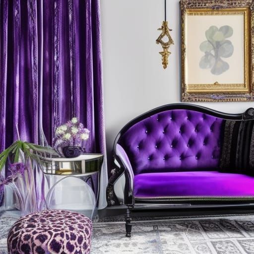 Black opal gothic penthouse with black Opal walls with with regal purple accents& cobalt blue accents& Rainbow moonstone...