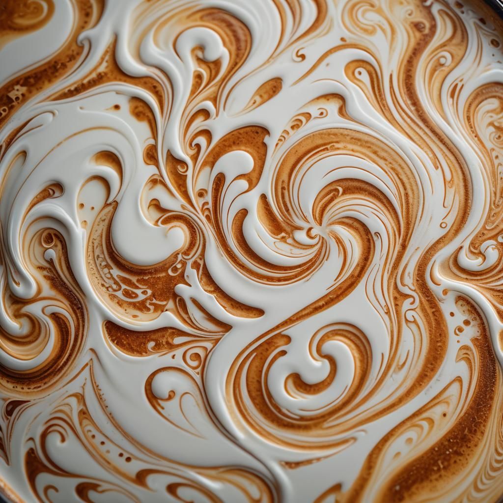 Latte Art Macro: Intricate Milk Designs in Coffee