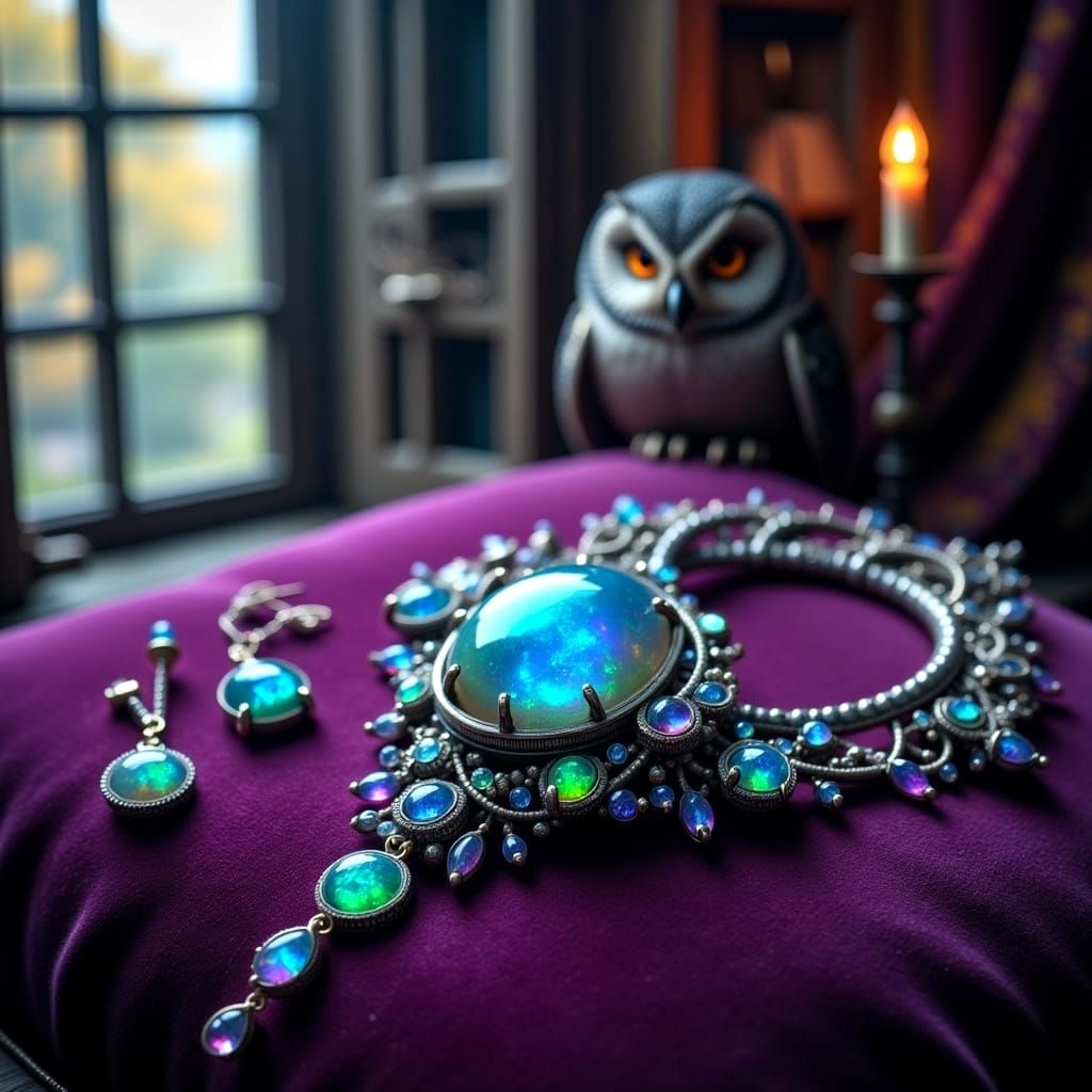 Ethereal Jewels Amidst Gothic Elegance in Epic Fantasy Style