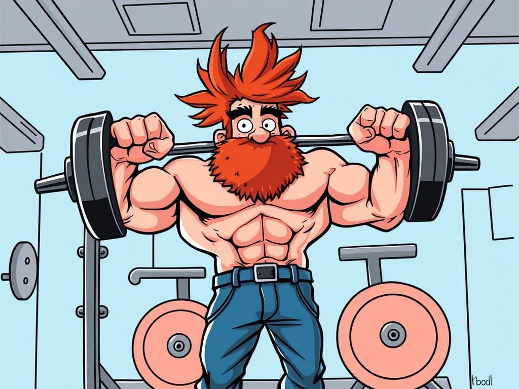 Muscular Redhead Gymnast in Hilarious Cartoon Style