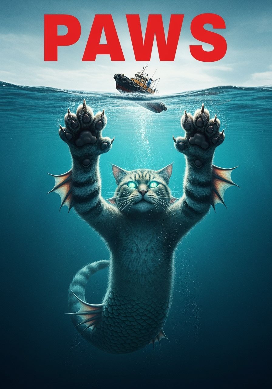 Colossal Cat-Mermaid Attacks Tugboat in 'Paws' Movie Poster