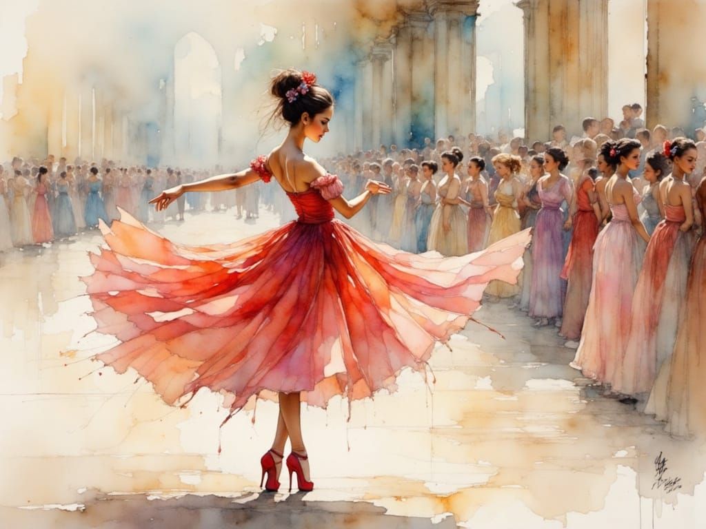 Ballerina's Ballet in Painterly Watercolor Style