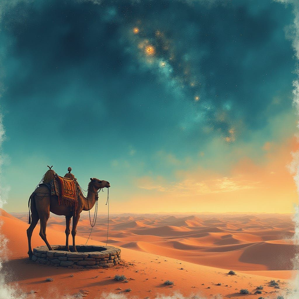 Stunning Desert Oasis Under Endless Starry Skies