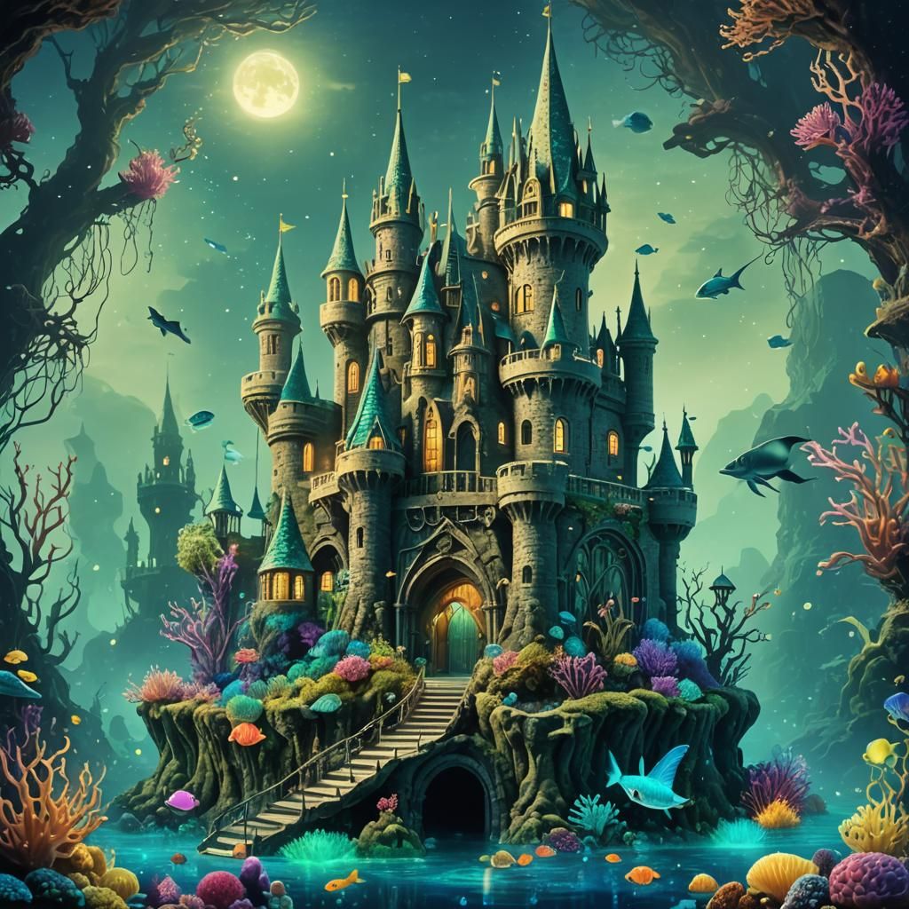 Bioluminescent Mermaid Castle: Underwater Marvels