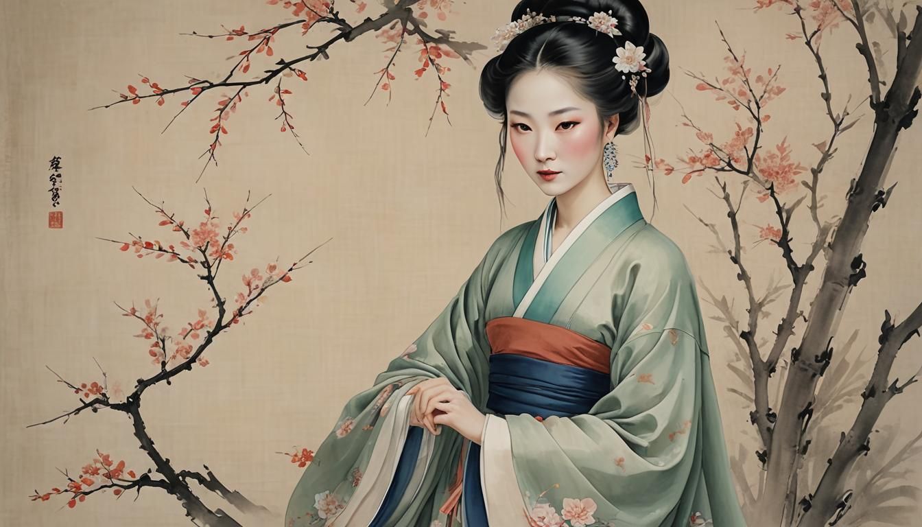 Gongbi Painting of Woman in Song Dynasty Style