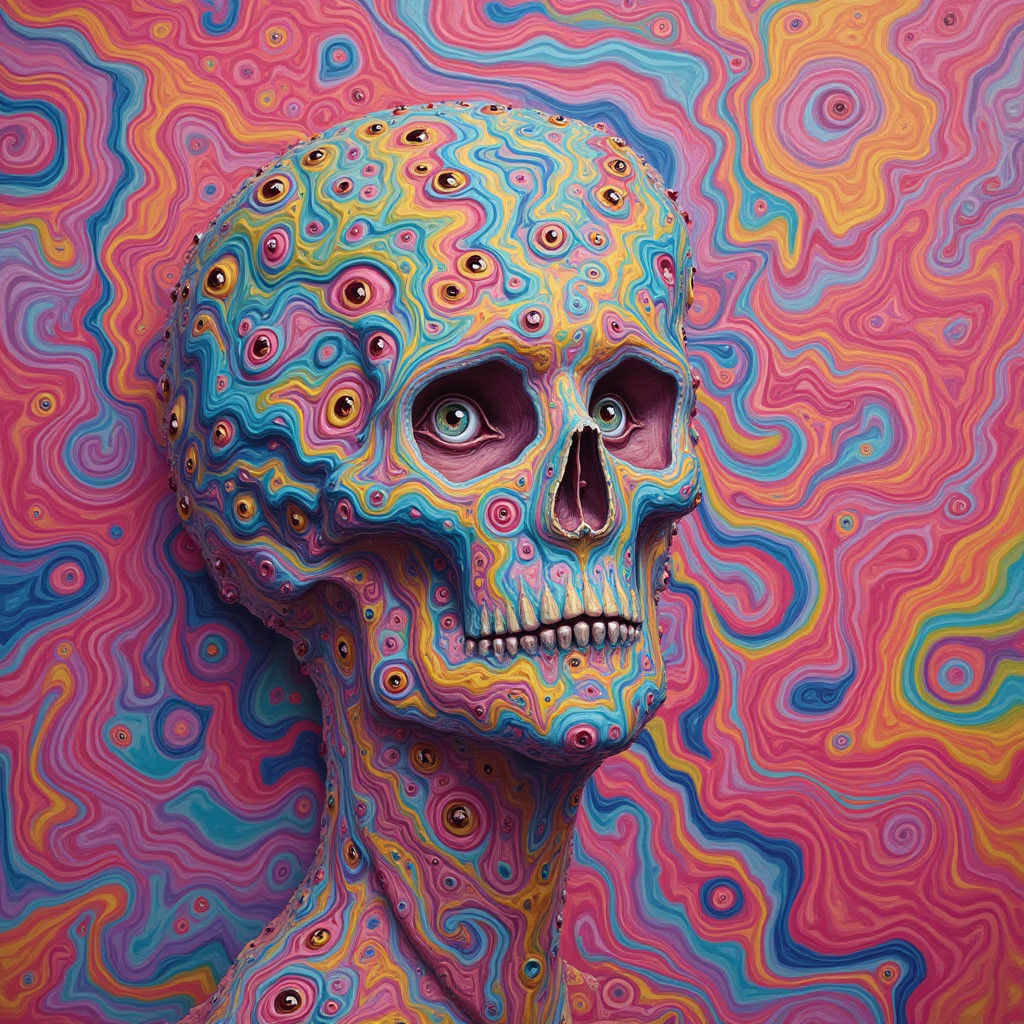Psychedelic Melting Figure in Ethereal Landscape