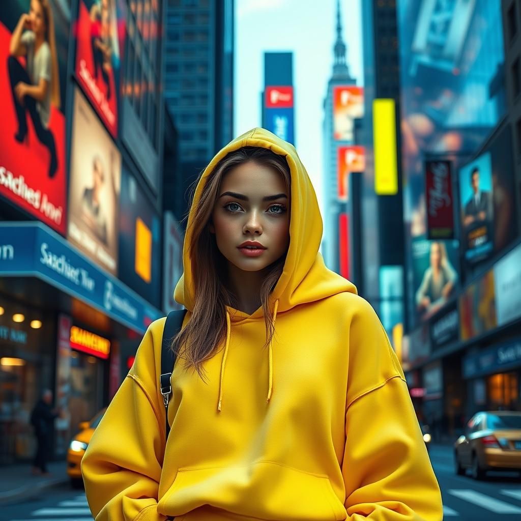 Woman in Yellow Hoodie on New York Street