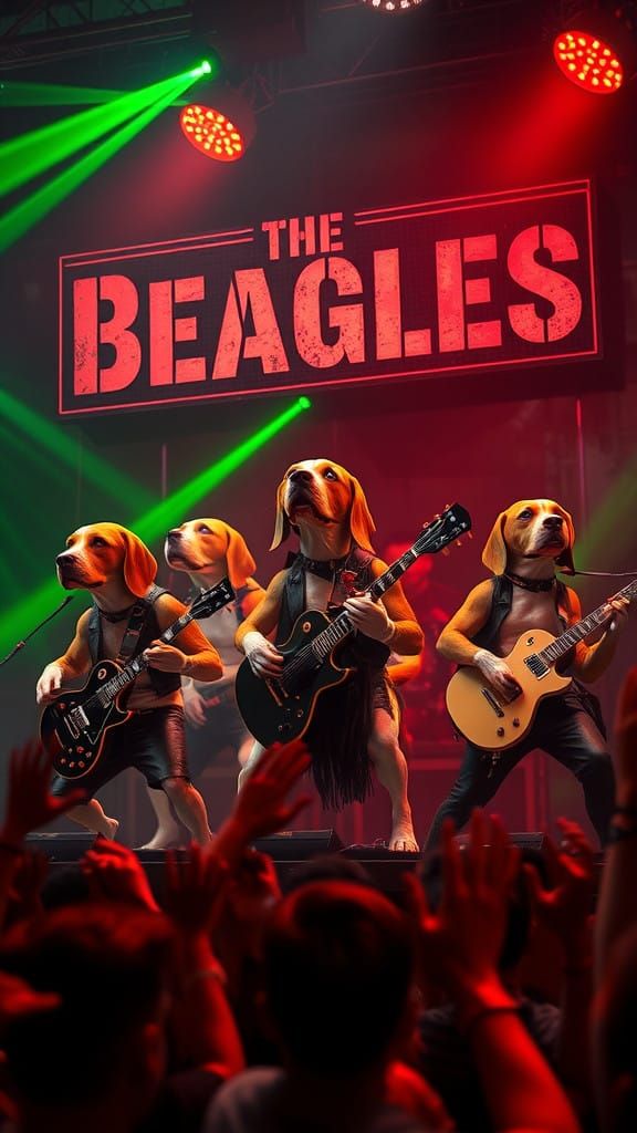 A punk band composed of beagles wearing leather and playing ...