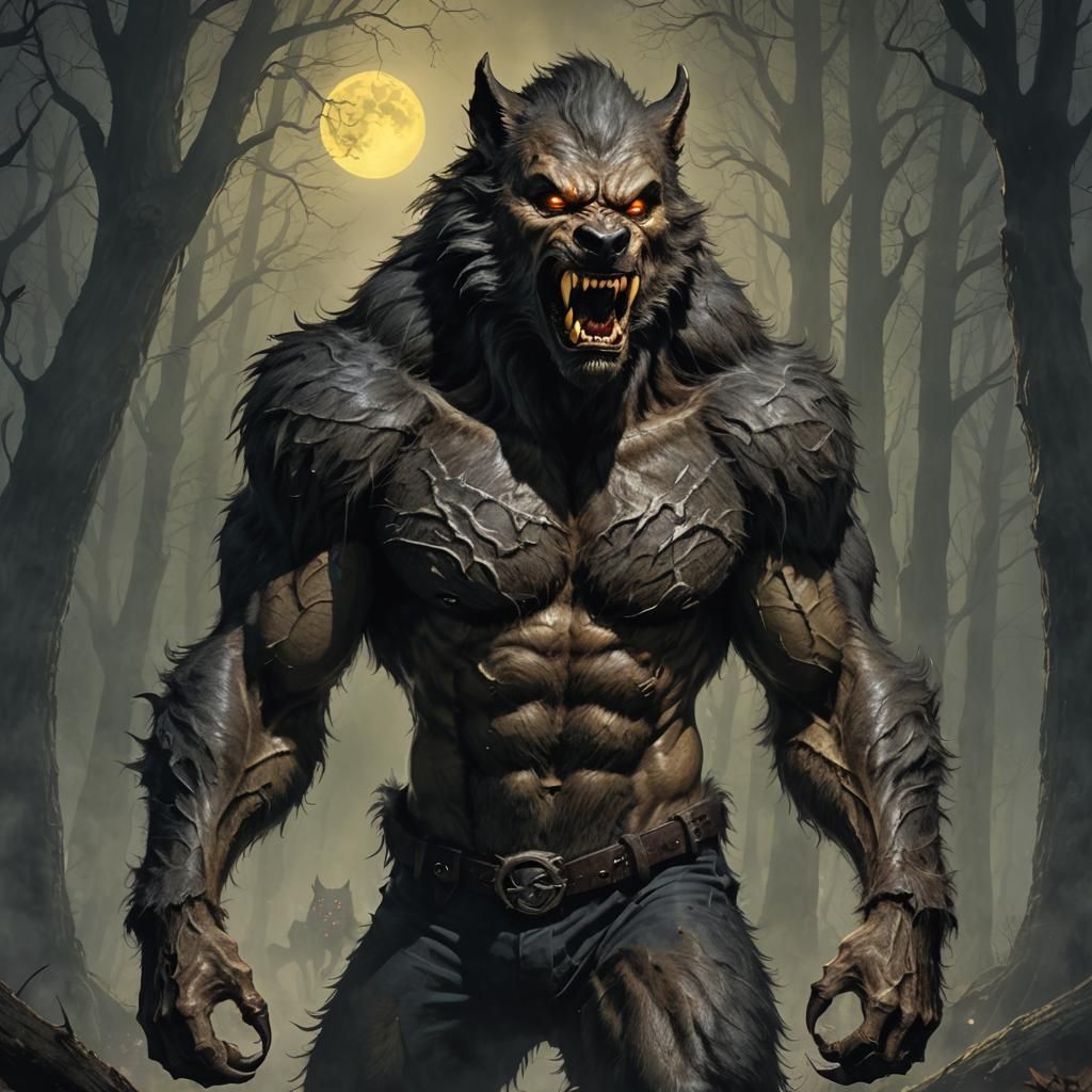 Menacing Werewolf in Misty Forest, Classic Horror Aesthetic