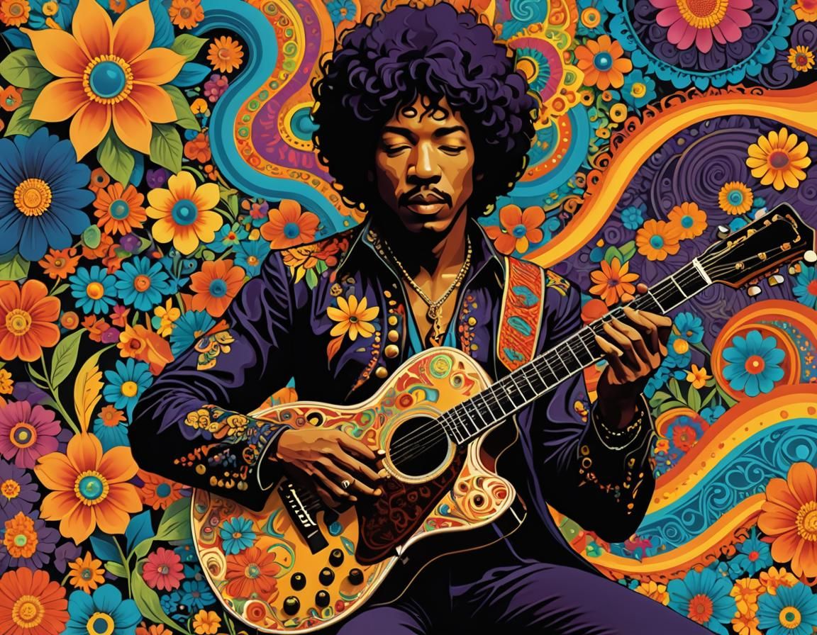 Psychedelic Guitar Played on a Retro Scene