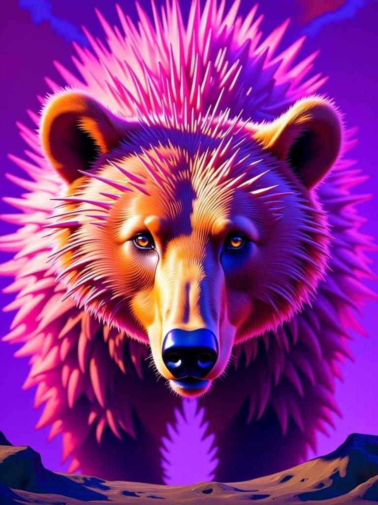 Grizzly Bear in Porcupine-Inspired Art Nouveau Flux