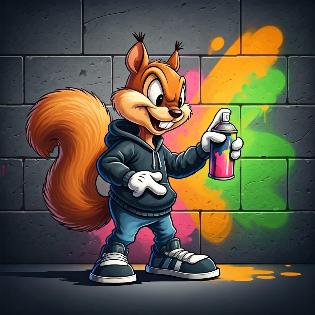 Cartoon Squirrel Graffiti Art in Animation Style