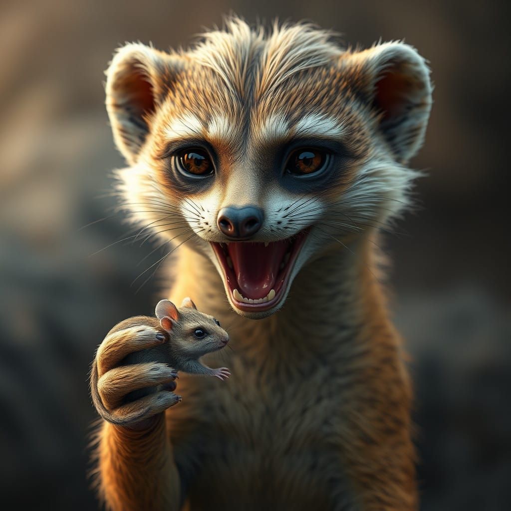 Humanoid Meerkat Goddess Devours Tiny Prey in Vivid Fantasy...