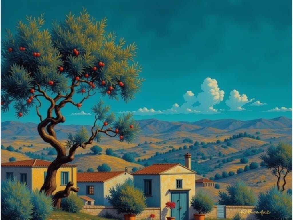 Mediterranean Olive Tree in Impressionist Style