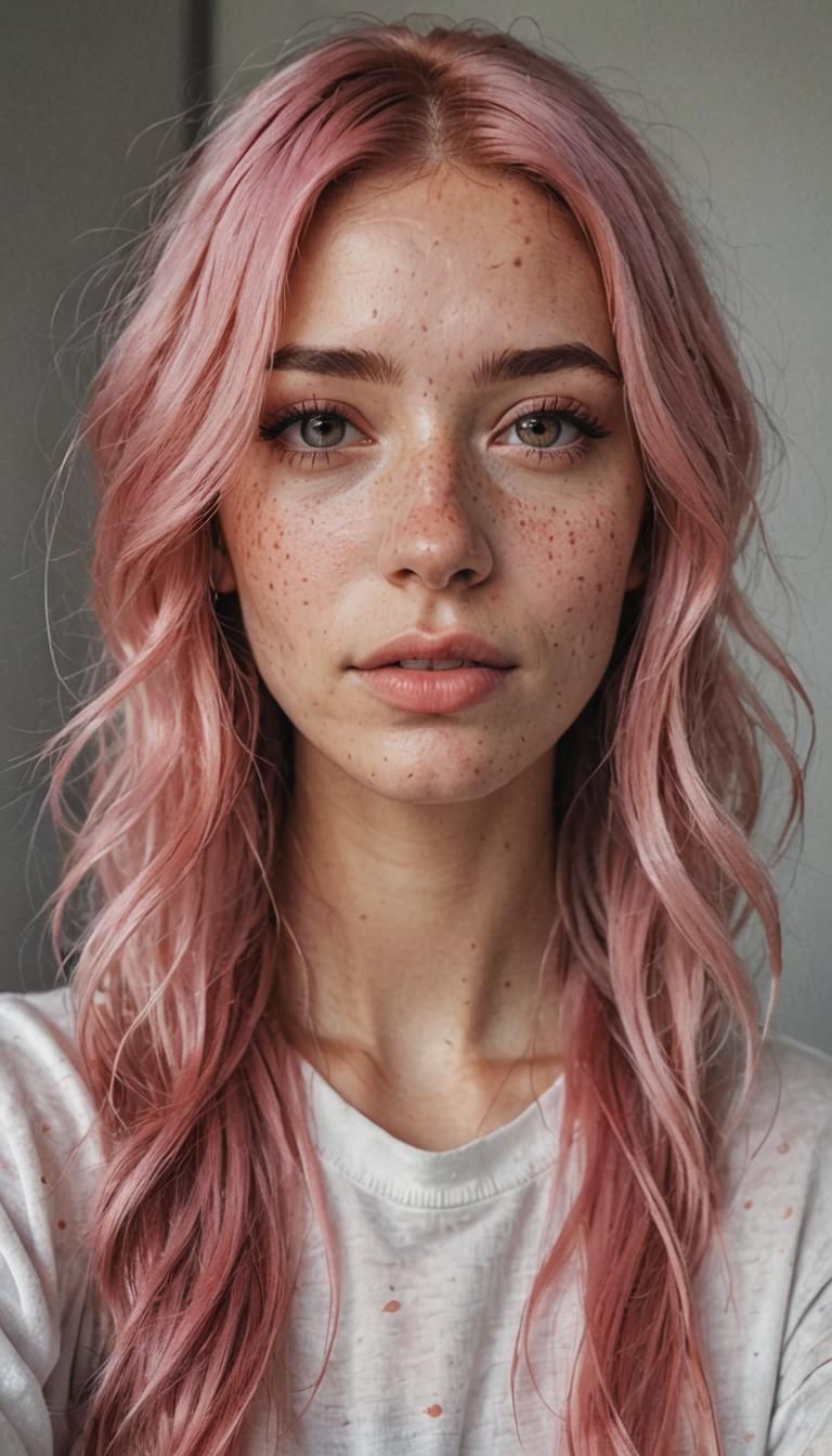 Realistic Photo of a Beautiful Woman with Pink Hair