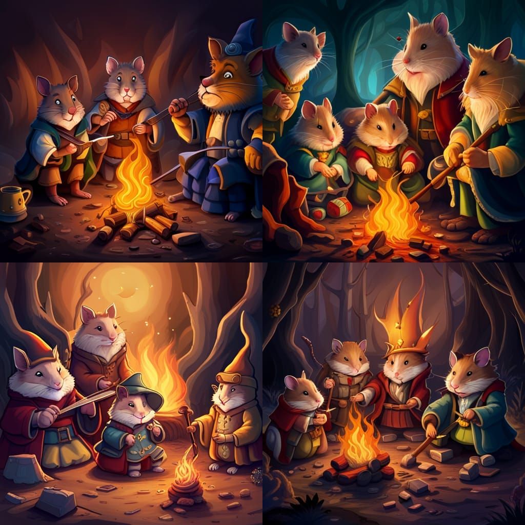 Fantasy Hamsters Relaxing After Battle: Digital Matte Painti...