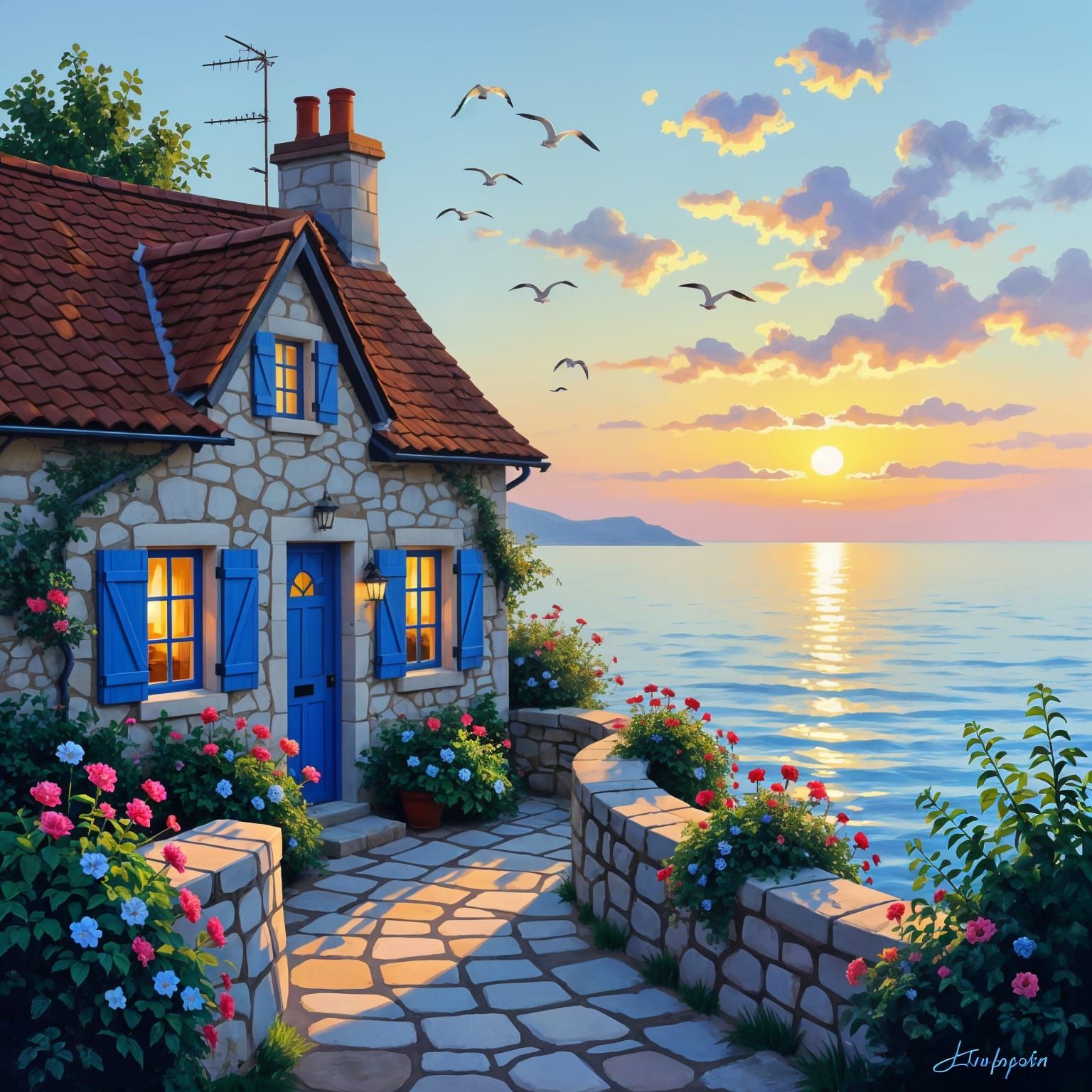 Idyllic Seaside Cottage at Sunset