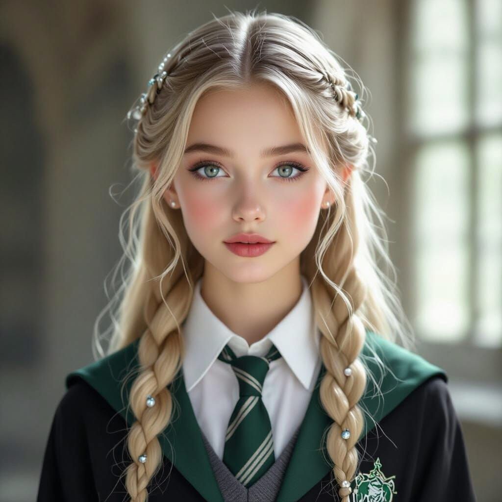 Ethereal Young Witch with Slytherin Uniform