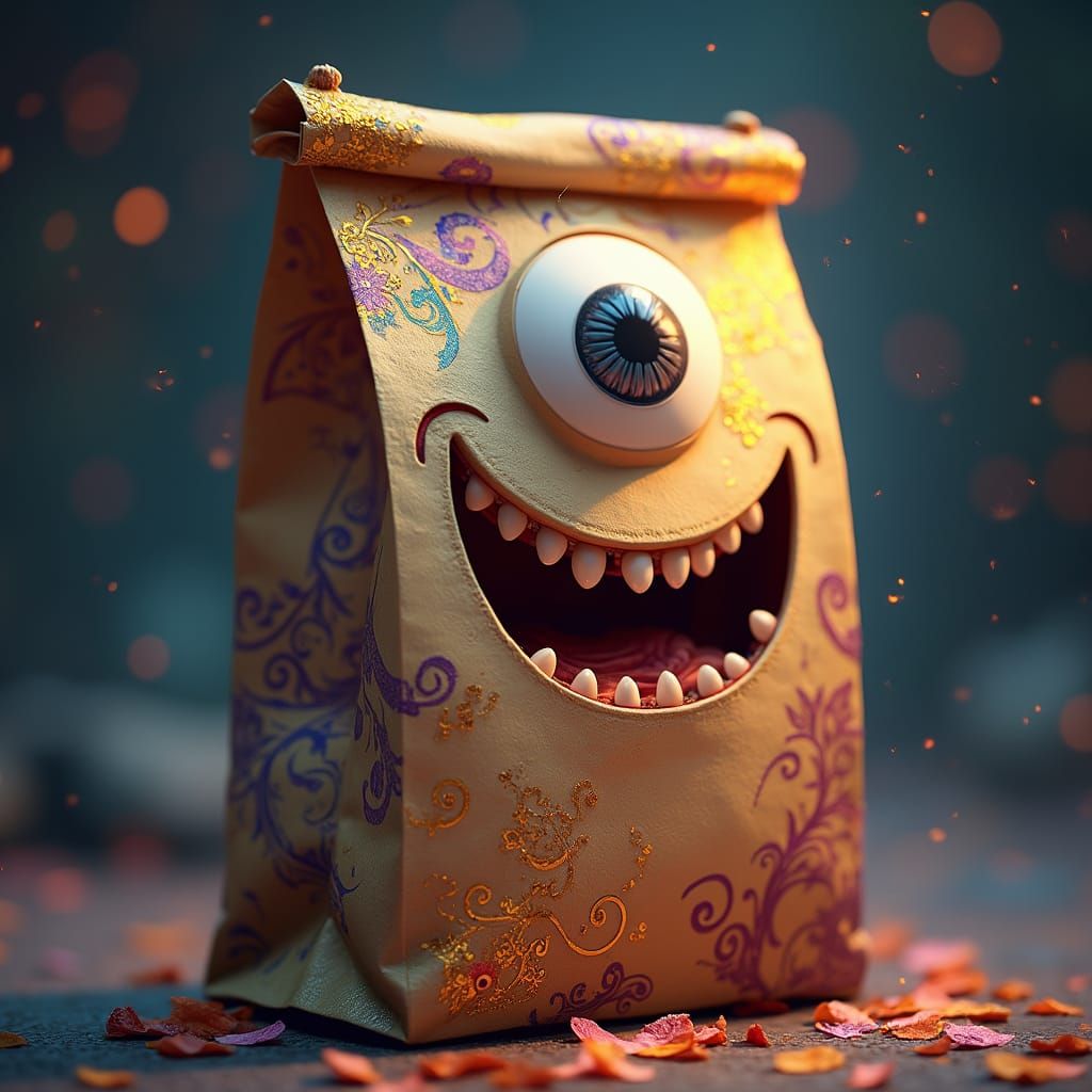 Animated Paper Bag with Eye and Smile