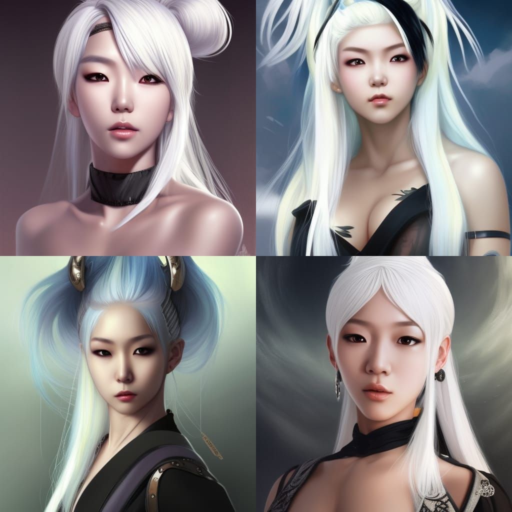 Anime Girl Portrait with White Hair and Ponytail
