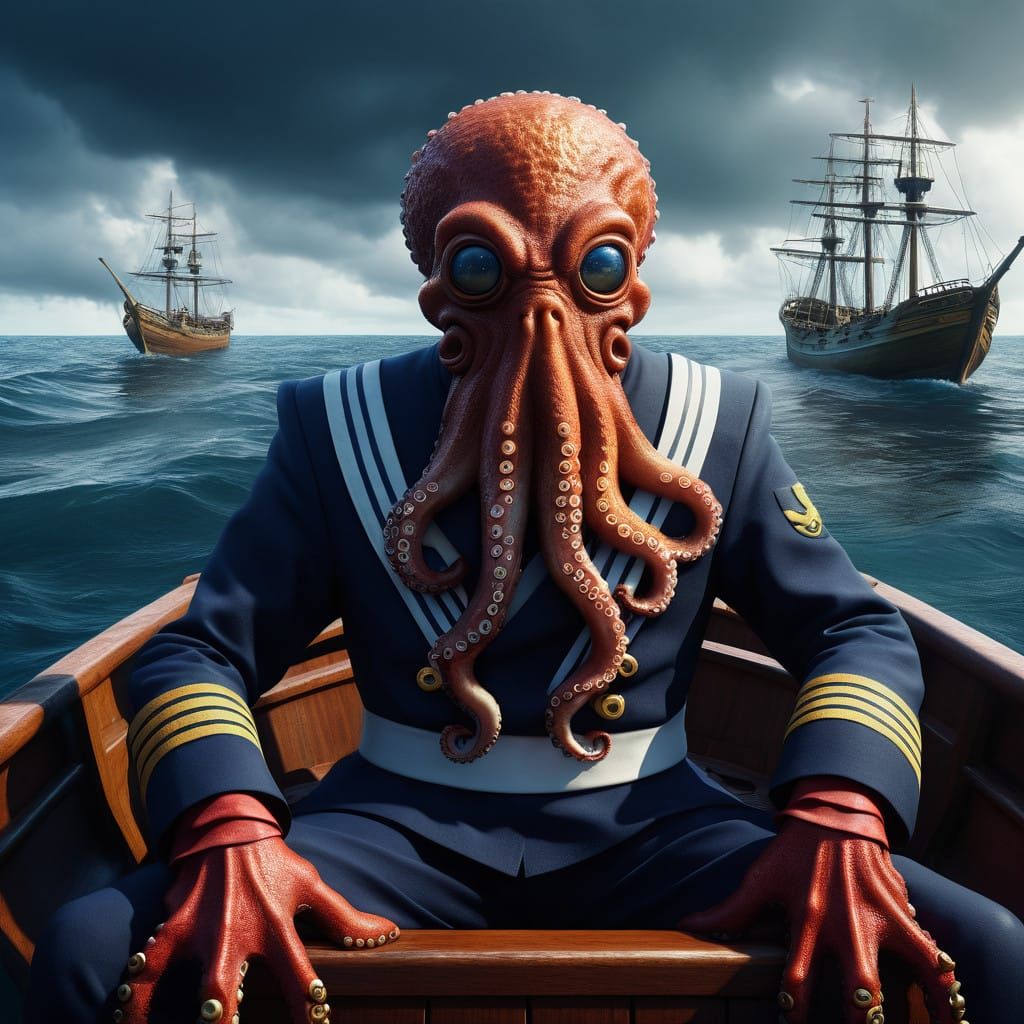 Surreal Sailor in Deep Oceanic Landscape