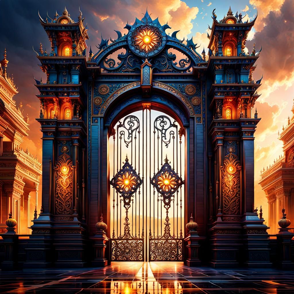 Colossal Iron Gates: Hyperrealistic Fantasy Concept Art