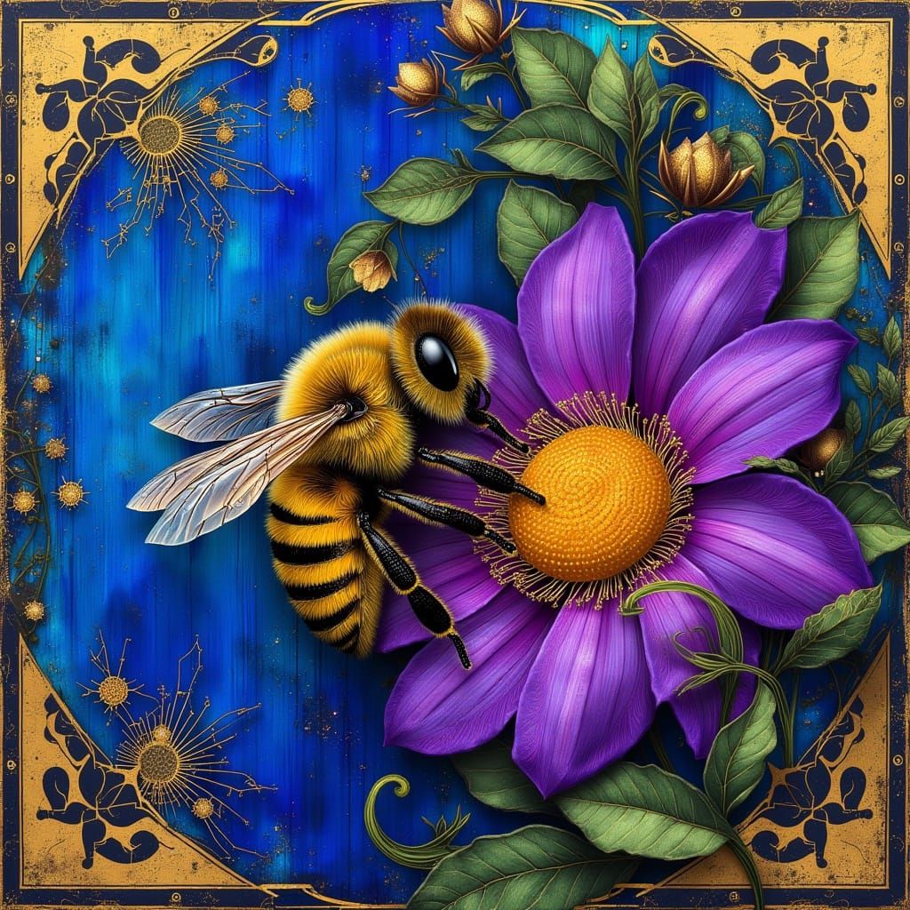 Vibrant Bee in Royal Blue with Islamic Geometrical Shapes an...