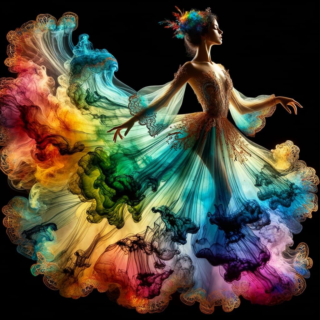 Ethereal Dancer in Rainbow Alcohol Ink Dress