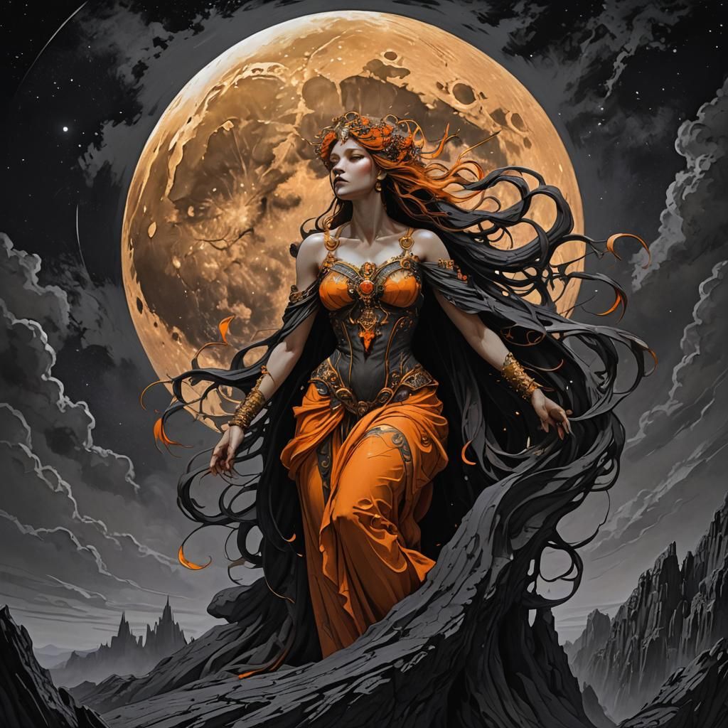 Orange Moon Concept Art in Dark Fantasy Style