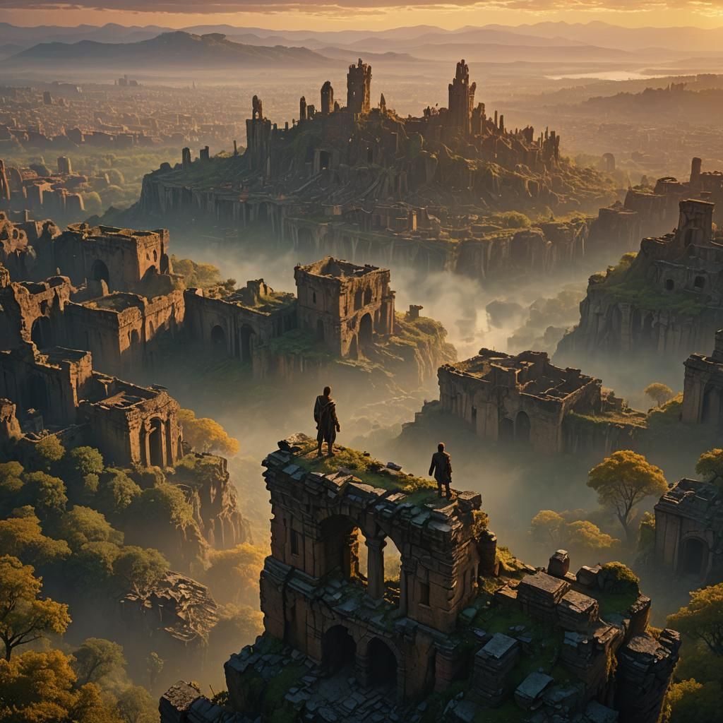 Lone Figure Overlooking Cityscape at Sunset