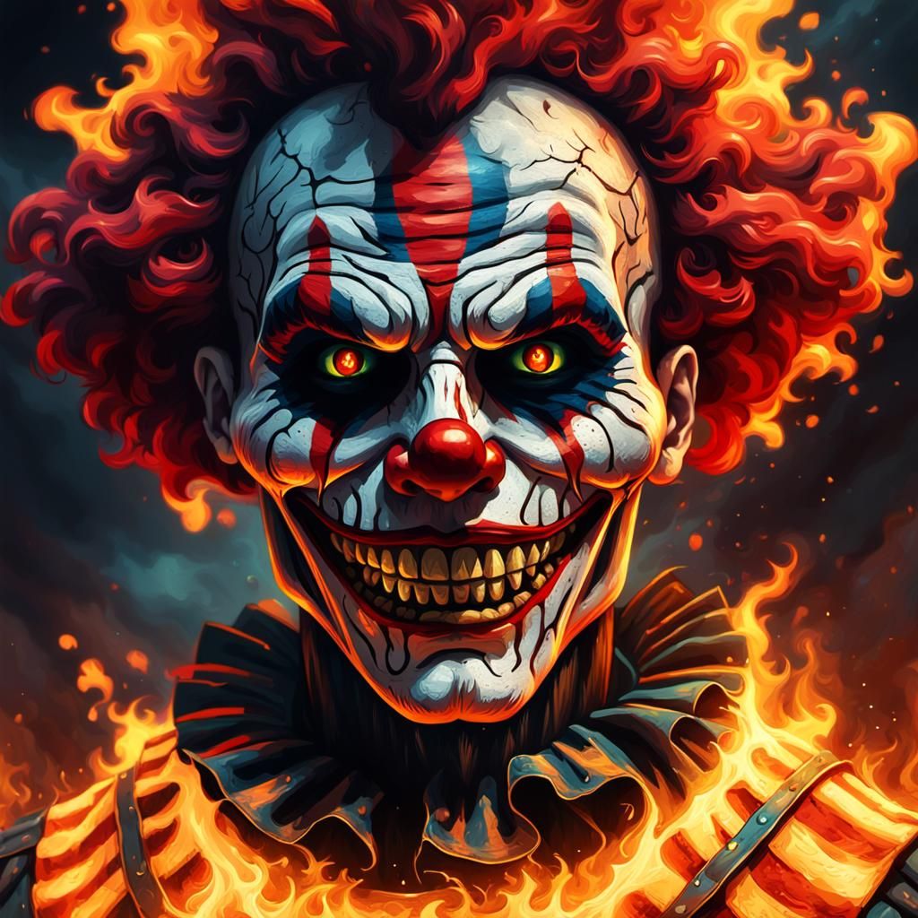 Inferno Clown: A Cinematic Oil Painting Texture