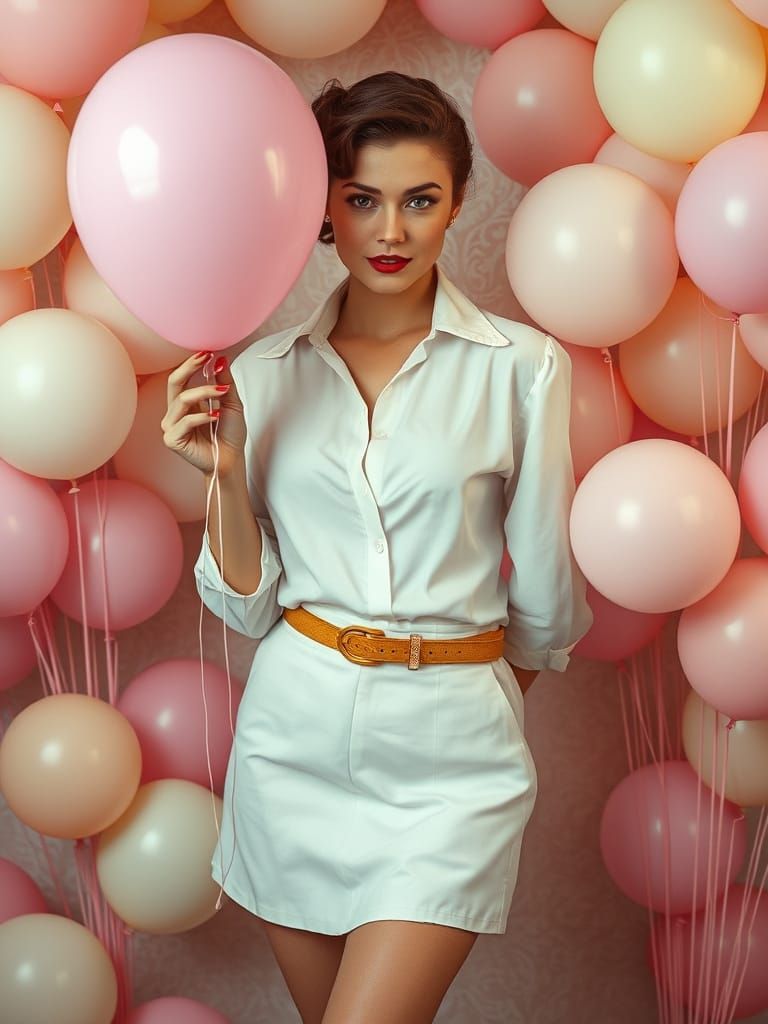 1950s Pin-Up with Balloons in Art Nouveau Style