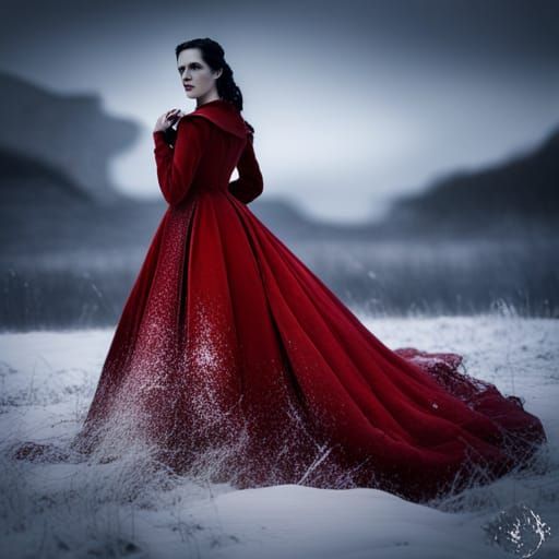 Vanessa Ives in Red Dress, 1900s Photo Style