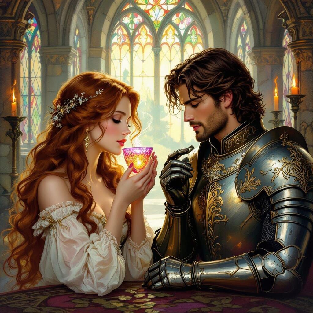 Enchanted Castle Love Potion Scene as Oil Painting