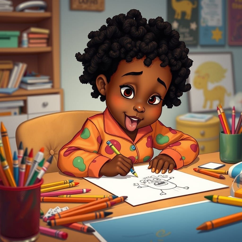 Little Girl Drawing, Stylized Animation Cel Art