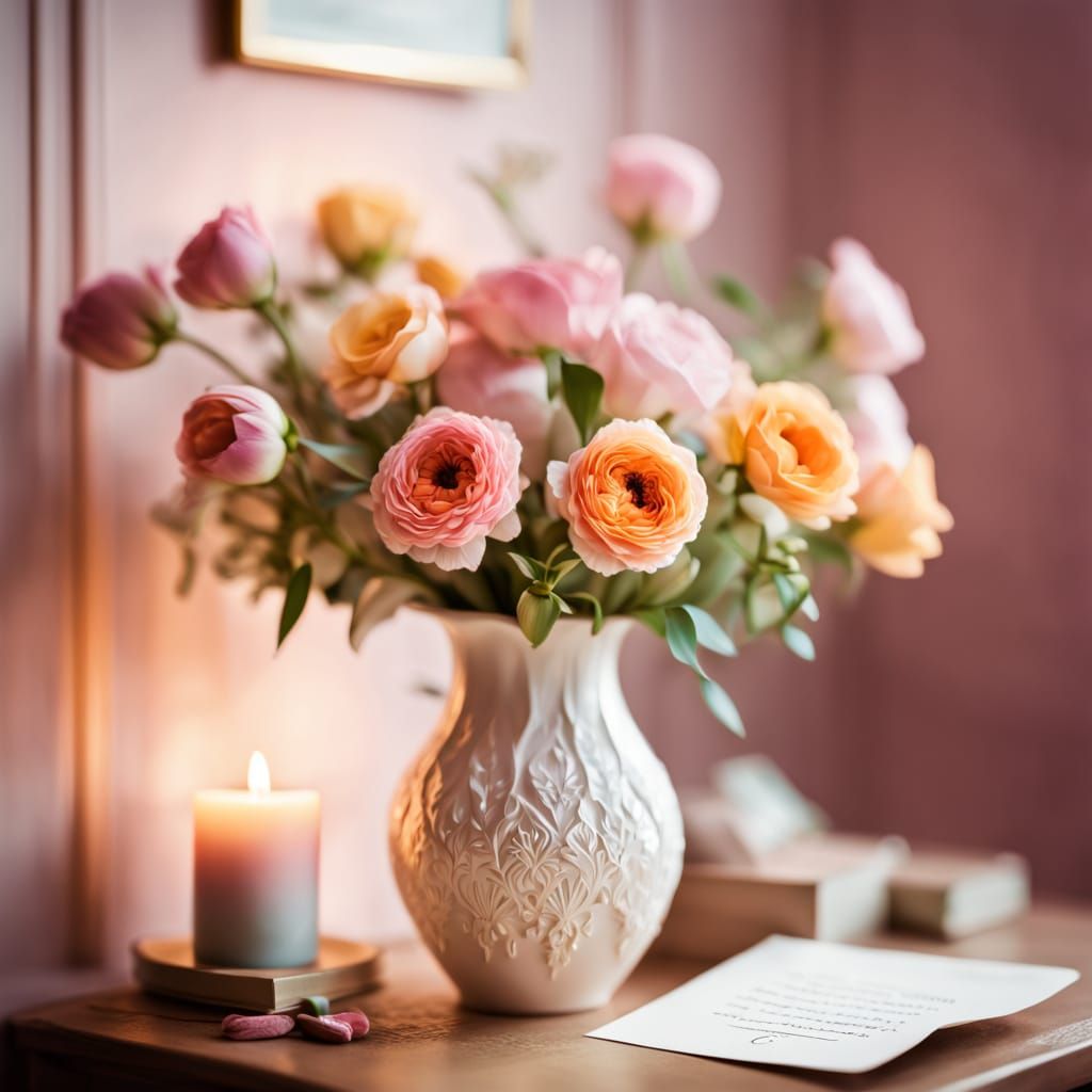 Vibrant Valentine's Day Still Life in Elegant Vase
