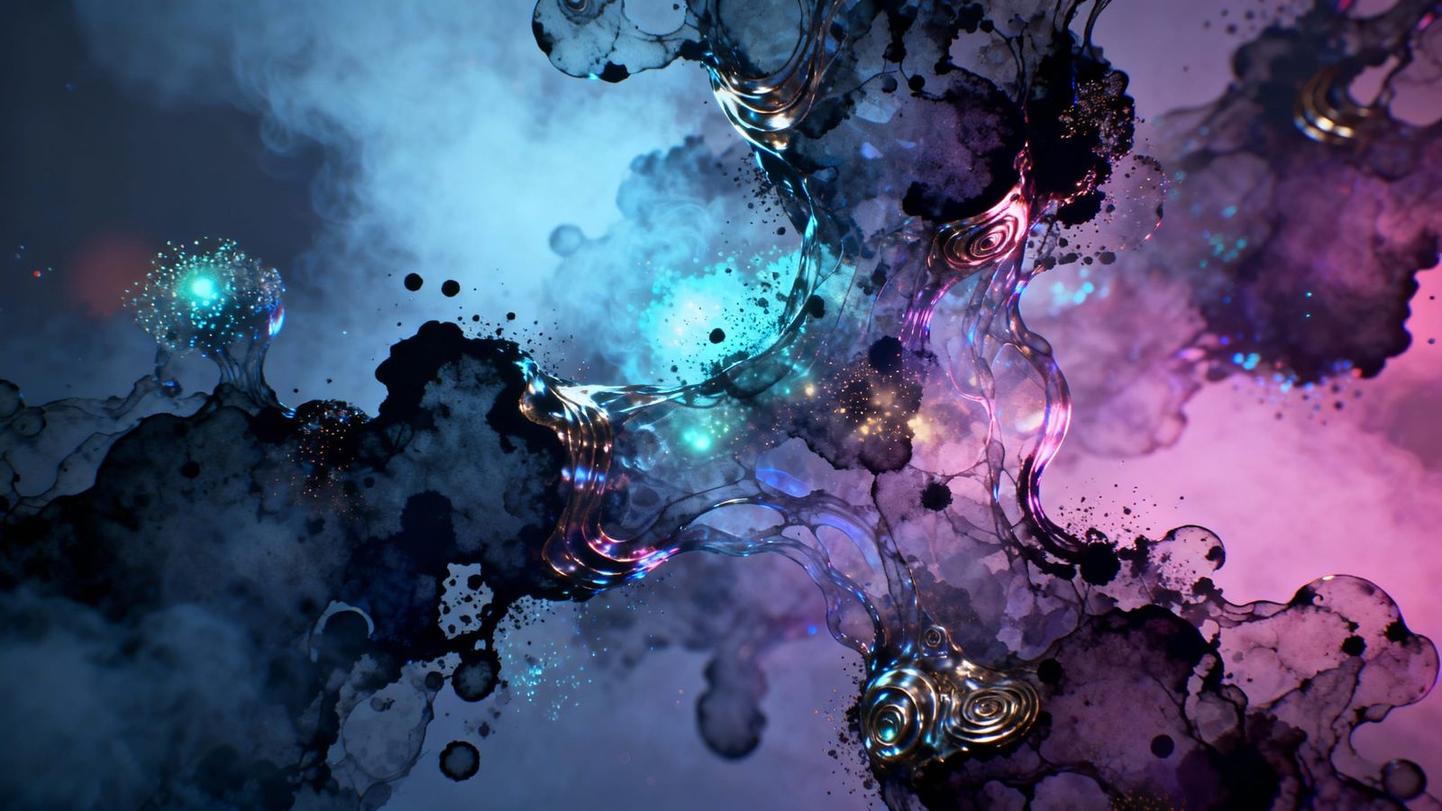 Intricate Fantasy Landscape in Blotchy Ink Style