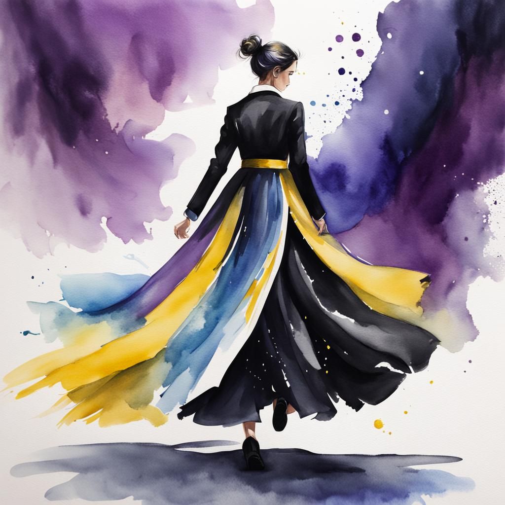 Androgynous Person Twirling in Watercolor Dress