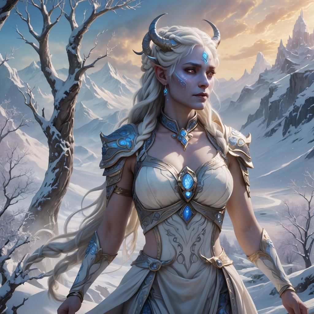 Ethereal Draenei Goddess in Mystical Snowy Realm