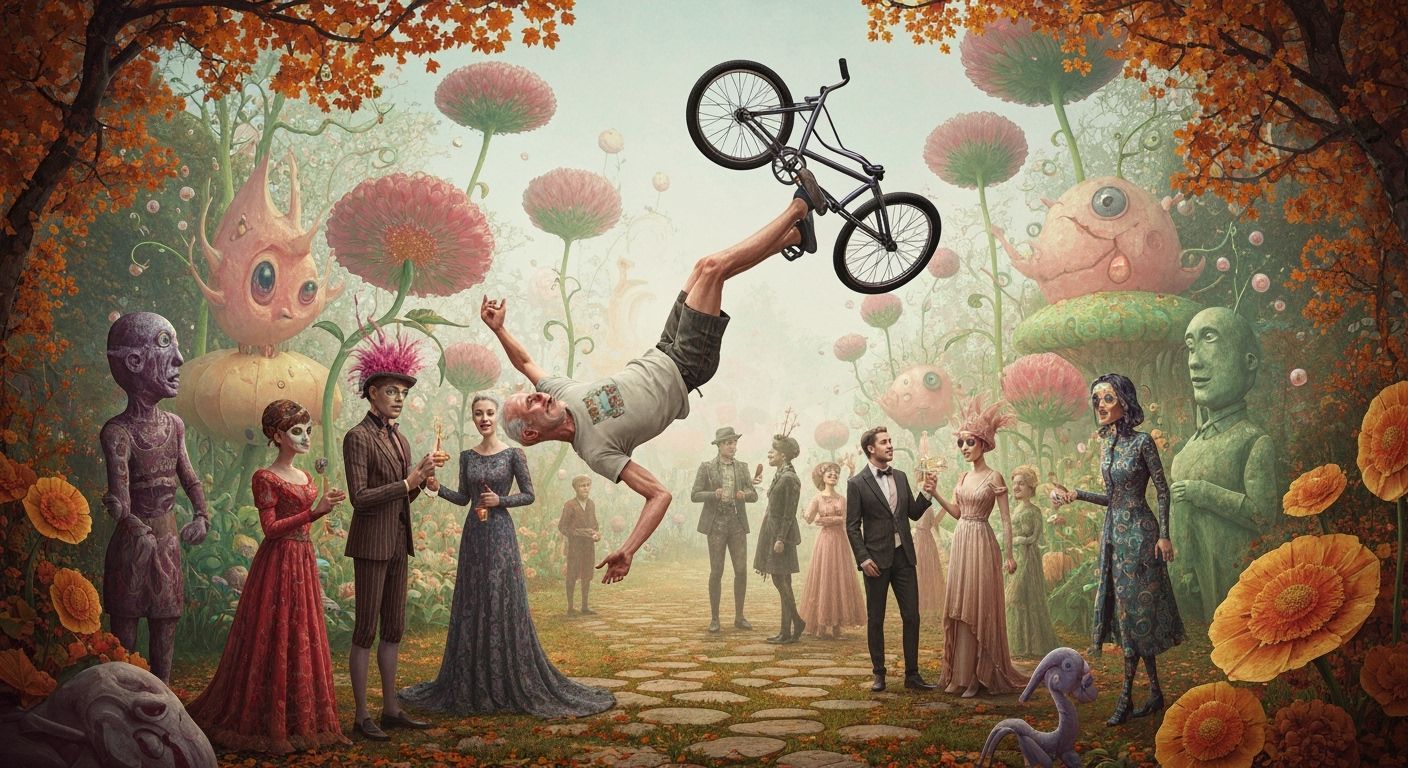 Elderly Man's BMX Stunt: A Hyperrealistic Rendering