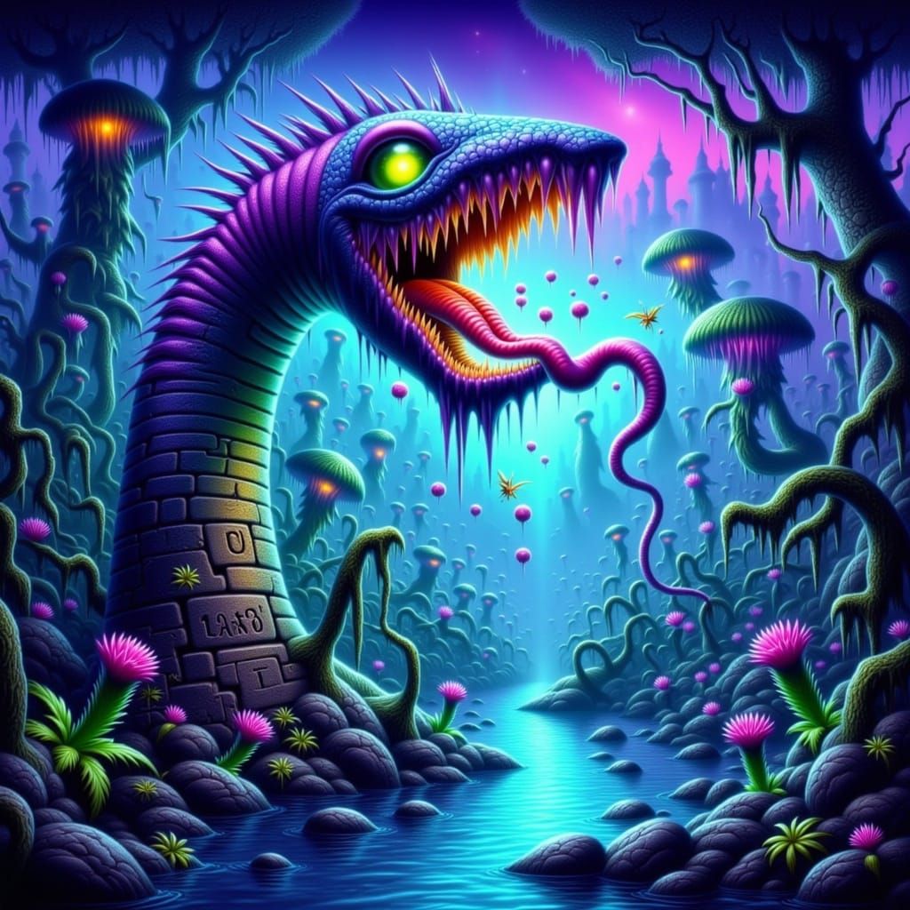 Carnivorous Plant in Bioluminescent Jungle