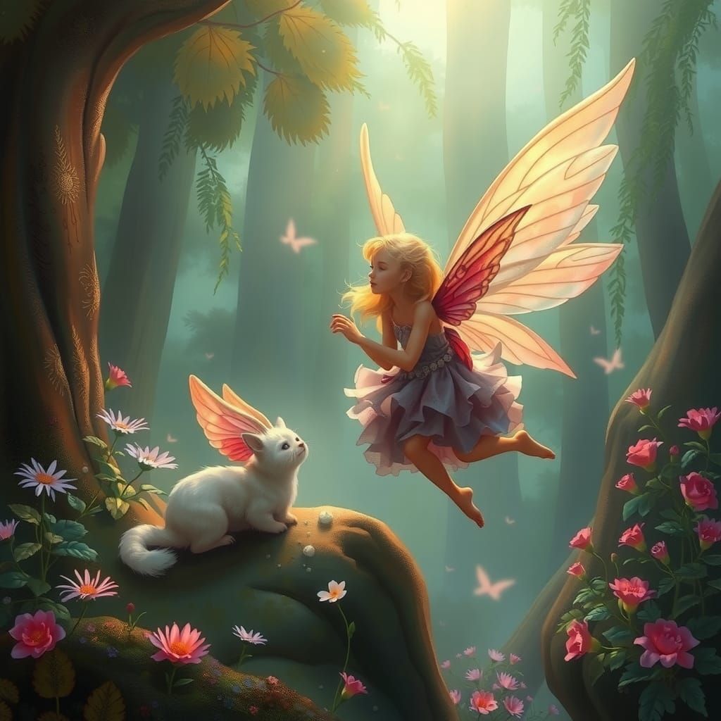 Ethereal Fairy of Animals in a Dreamlike Mist